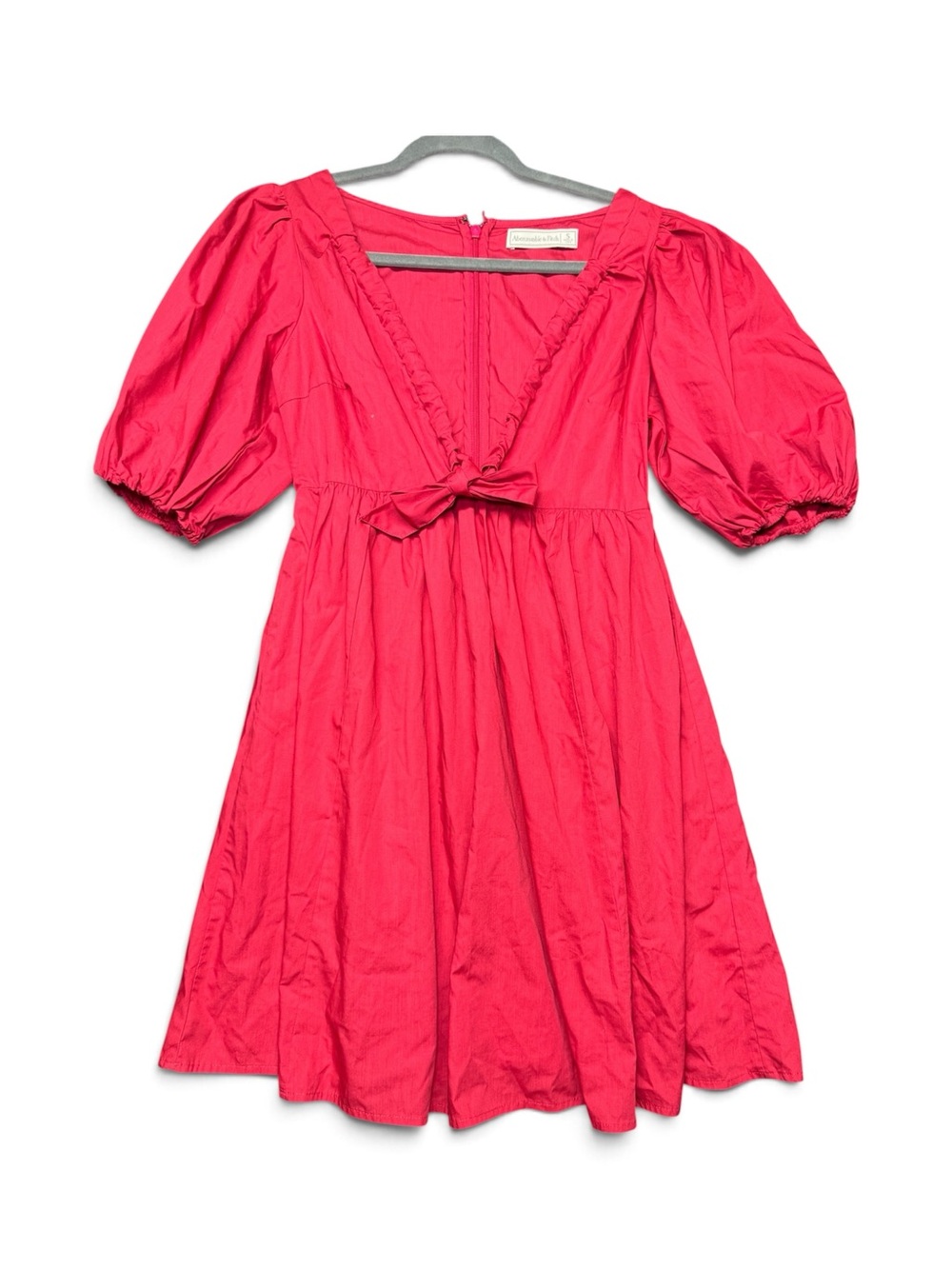 Abercrombie & Fitch Women’s Small Red/pinkish Puff Sleeve Ruffle Midi Dress